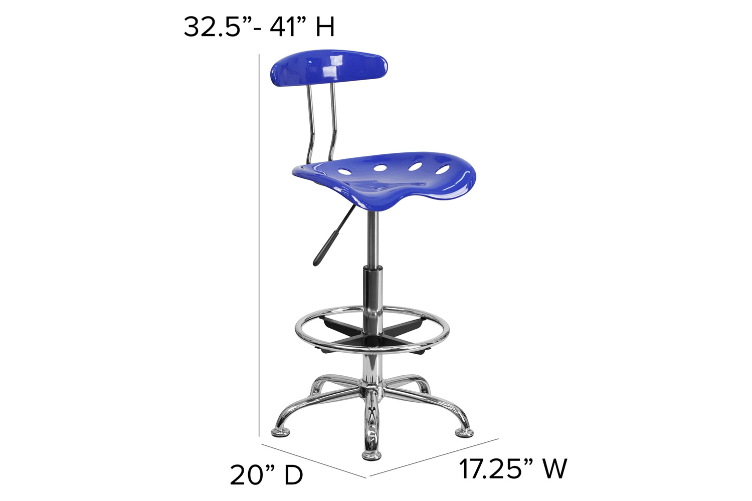 BLNK Bradley Vibrant Chrome Drafting Stool with Tractor Seat - Nautical Blue