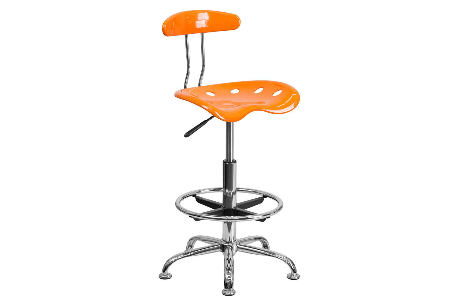 BLNK Bradley Vibrant Chrome Drafting Stool with Tractor Seat - Orange