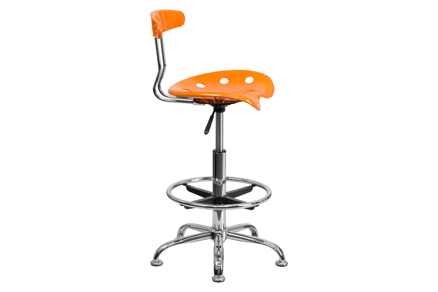 BLNK Bradley Vibrant Chrome Drafting Stool with Tractor Seat - Orange