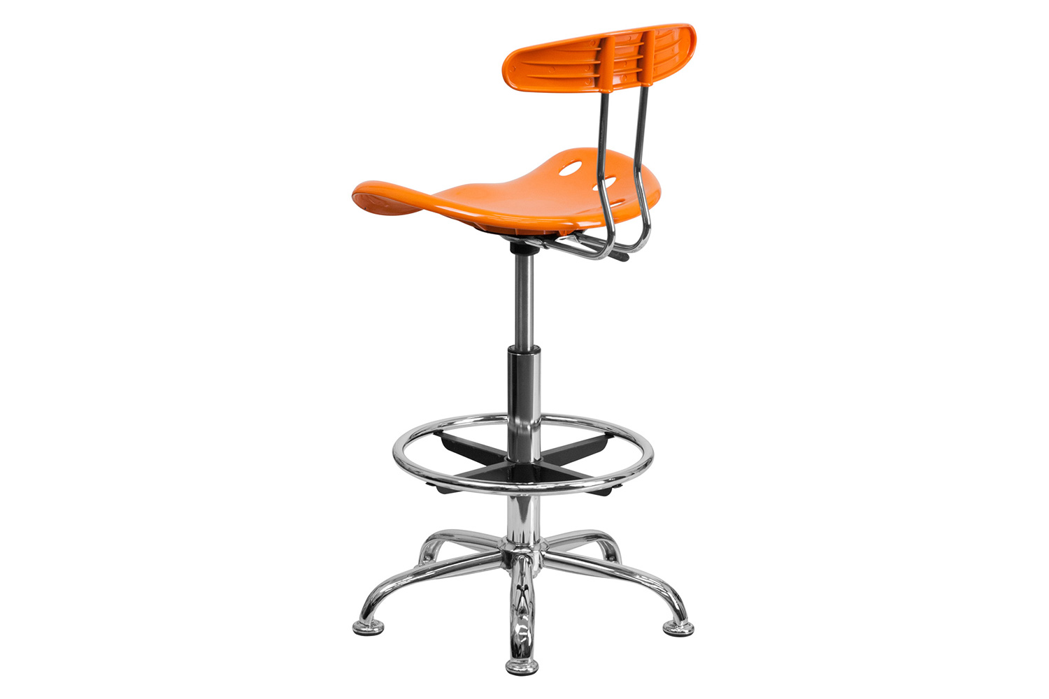 BLNK Bradley Vibrant Chrome Drafting Stool with Tractor Seat - Orange