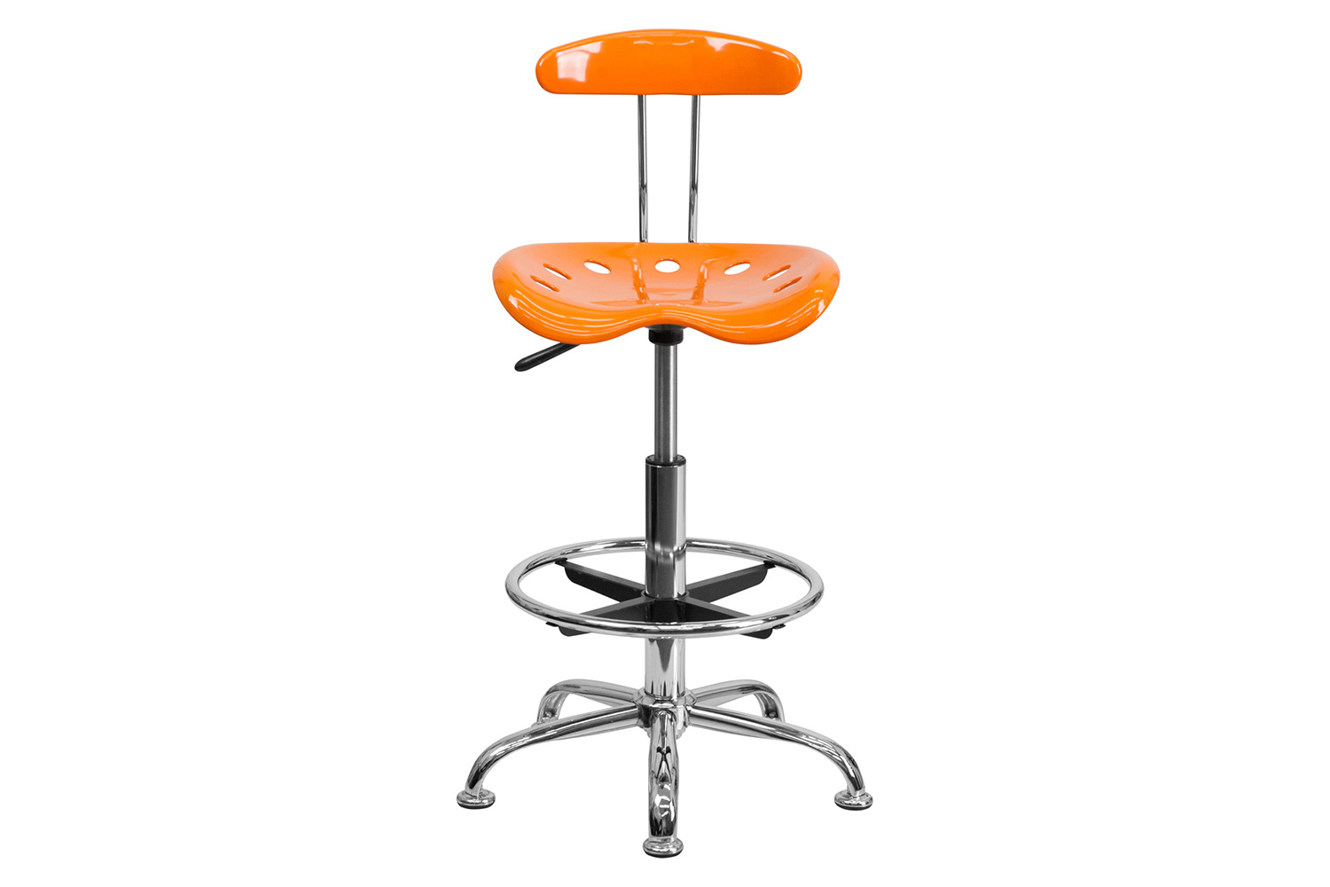 BLNK Bradley Vibrant Chrome Drafting Stool with Tractor Seat - Orange