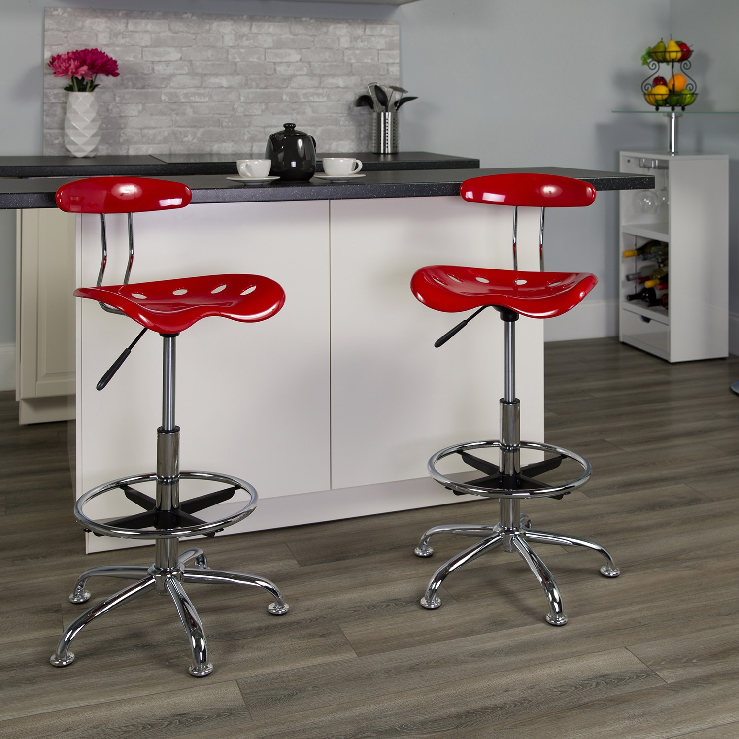 BLNK Bradley Vibrant Chrome Drafting Stool with Tractor Seat