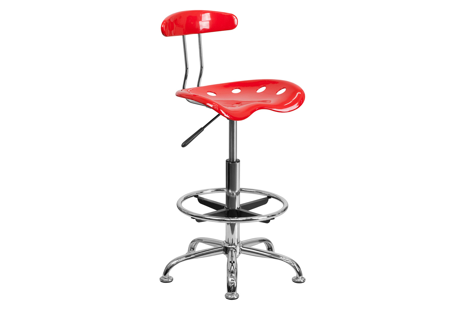 BLNK Bradley Vibrant Chrome Drafting Stool with Tractor Seat - Red