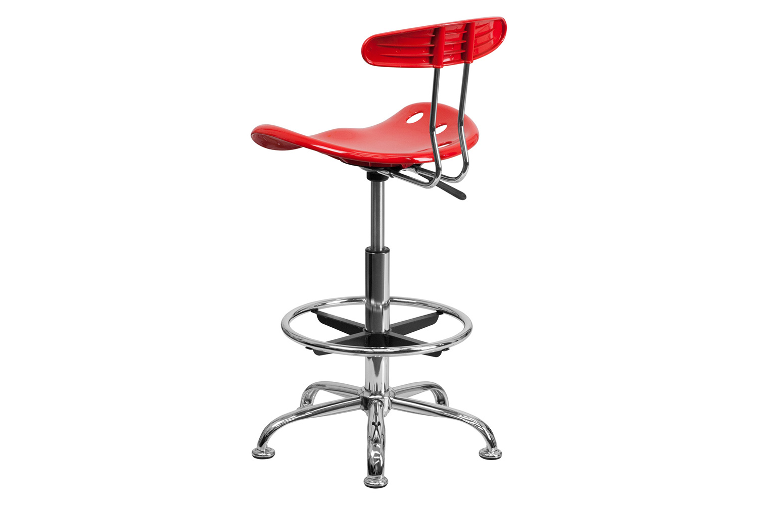 BLNK Bradley Vibrant Chrome Drafting Stool with Tractor Seat - Red