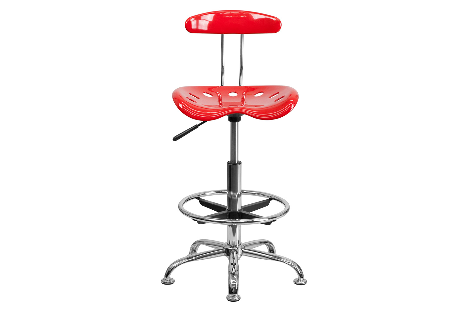 BLNK Bradley Vibrant Chrome Drafting Stool with Tractor Seat - Red