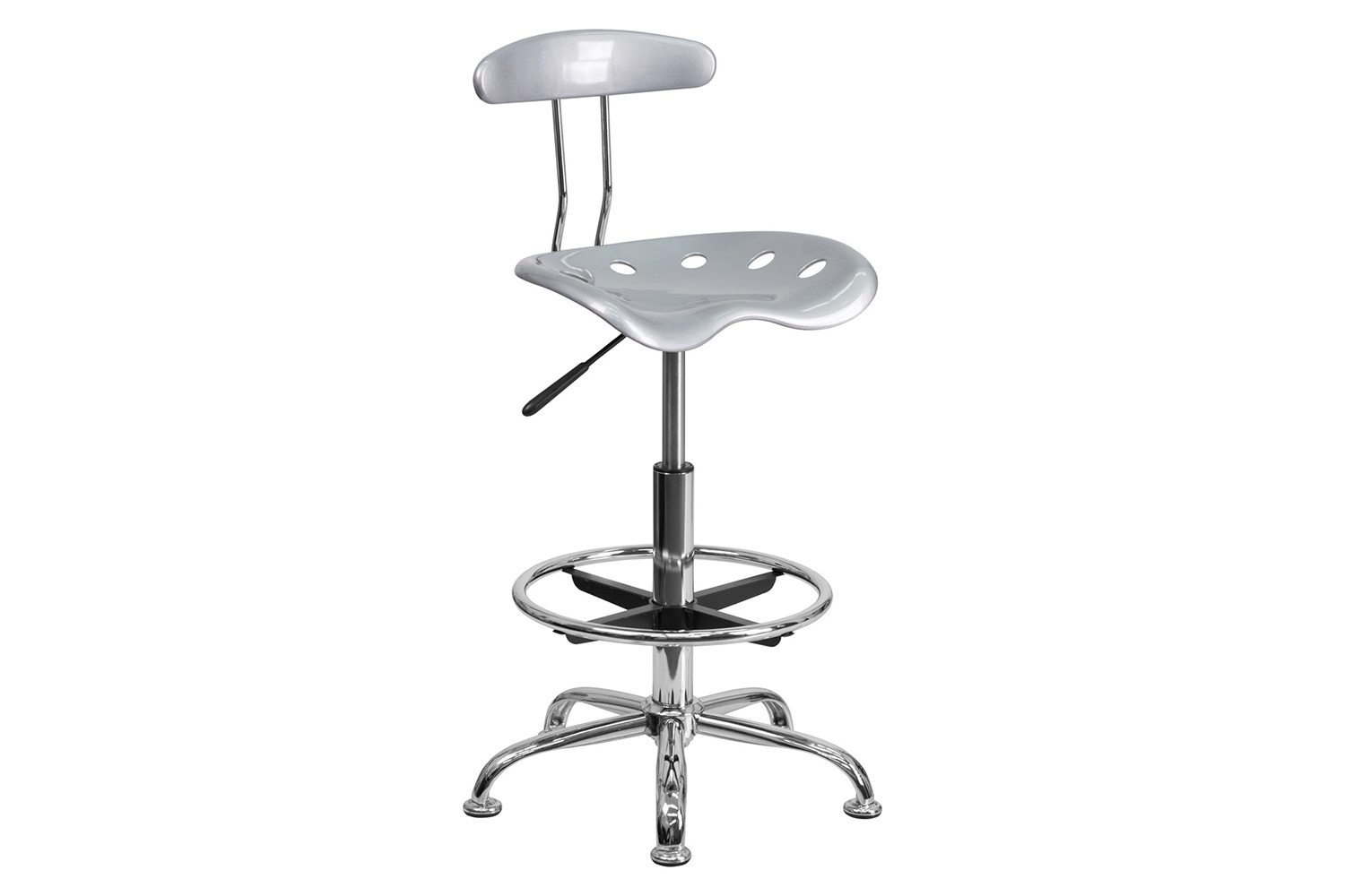 BLNK Bradley Vibrant Chrome Drafting Stool with Tractor Seat - Silver