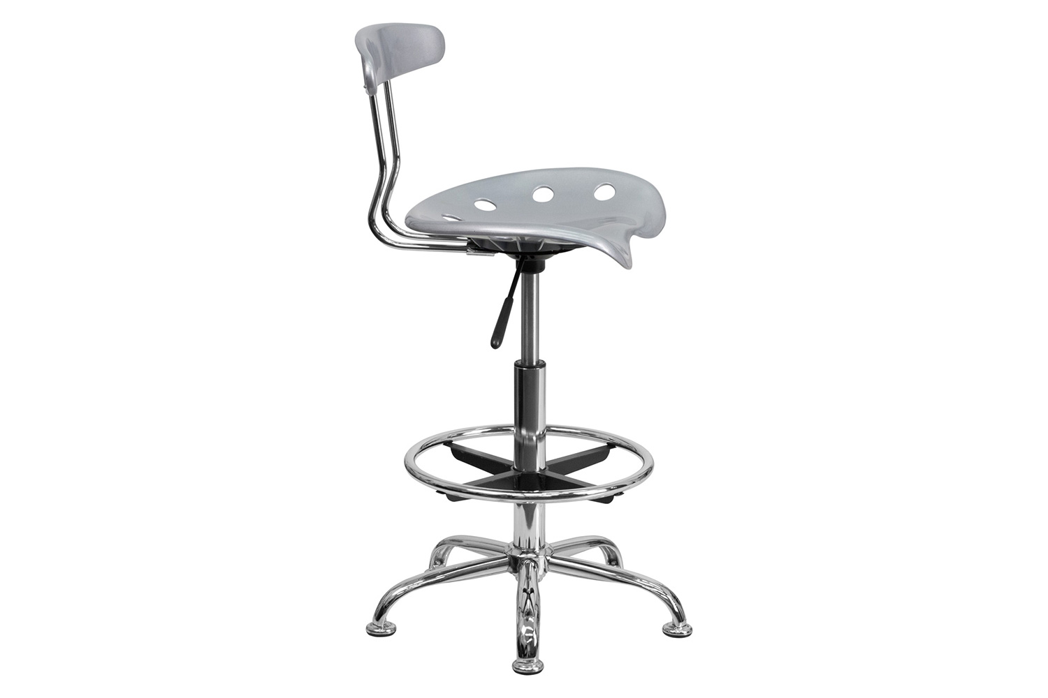 BLNK Bradley Vibrant Chrome Drafting Stool with Tractor Seat - Silver