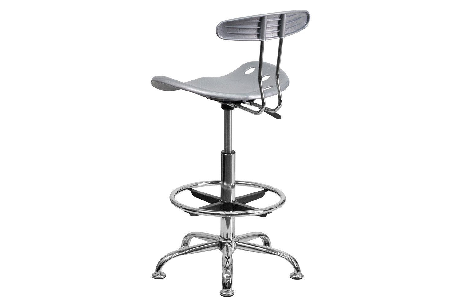 BLNK Bradley Vibrant Chrome Drafting Stool with Tractor Seat - Silver