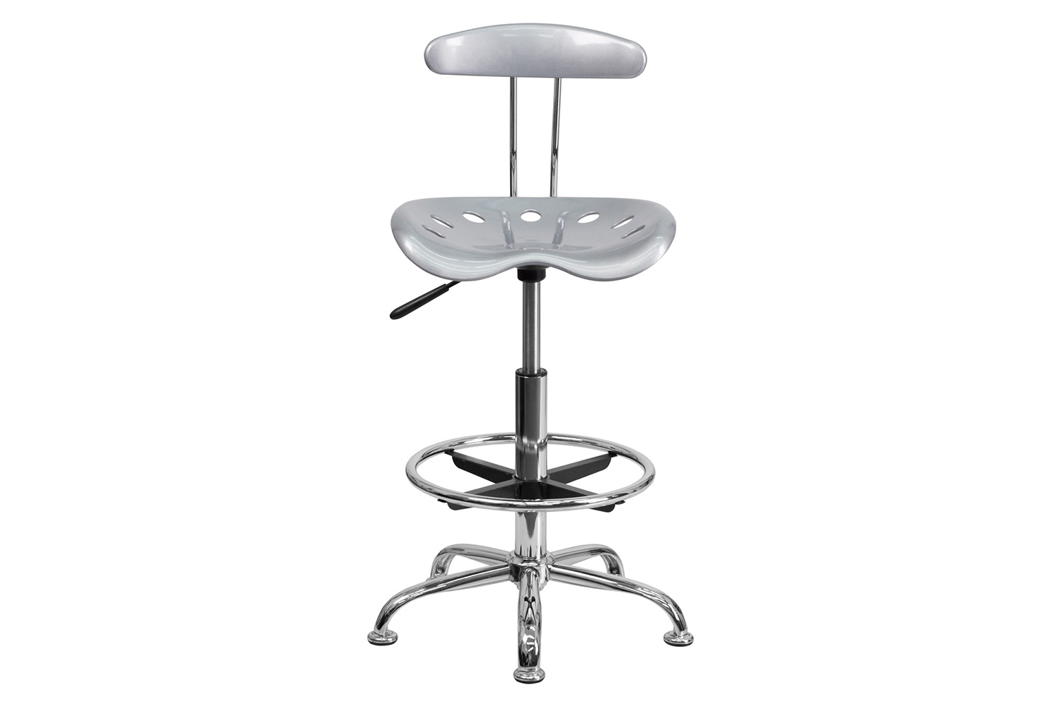 BLNK Bradley Vibrant Chrome Drafting Stool with Tractor Seat - Silver