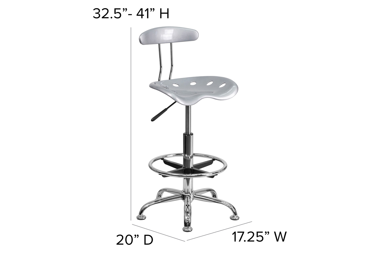 BLNK Bradley Vibrant Chrome Drafting Stool with Tractor Seat - Silver