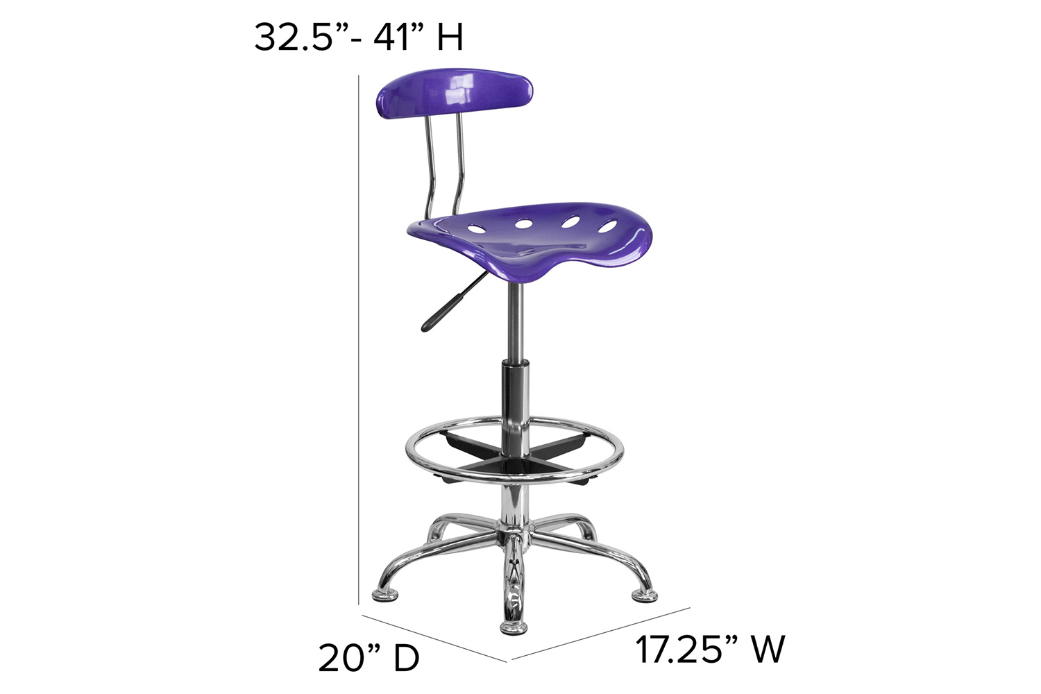 BLNK Bradley Vibrant Chrome Drafting Stool with Tractor Seat - Violet