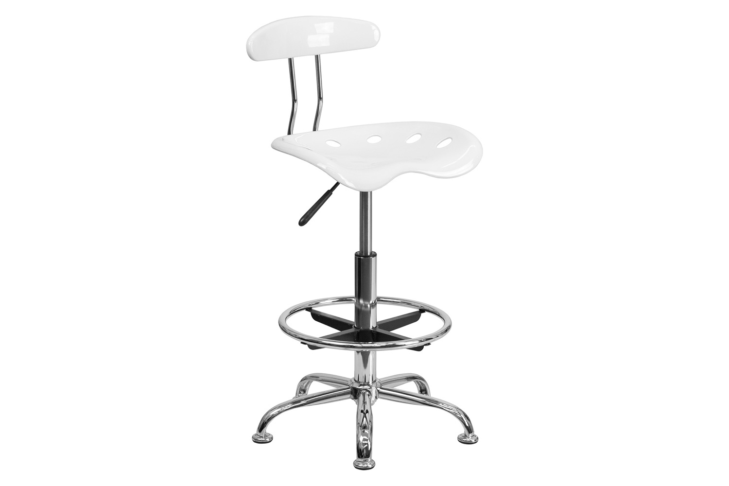 BLNK Bradley Vibrant Chrome Drafting Stool with Tractor Seat - White