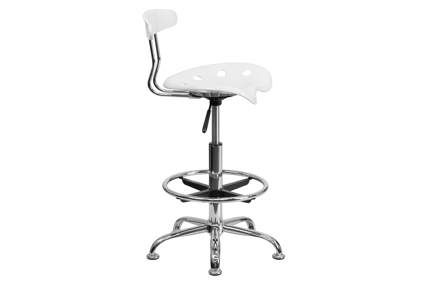 BLNK Bradley Vibrant Chrome Drafting Stool with Tractor Seat - White