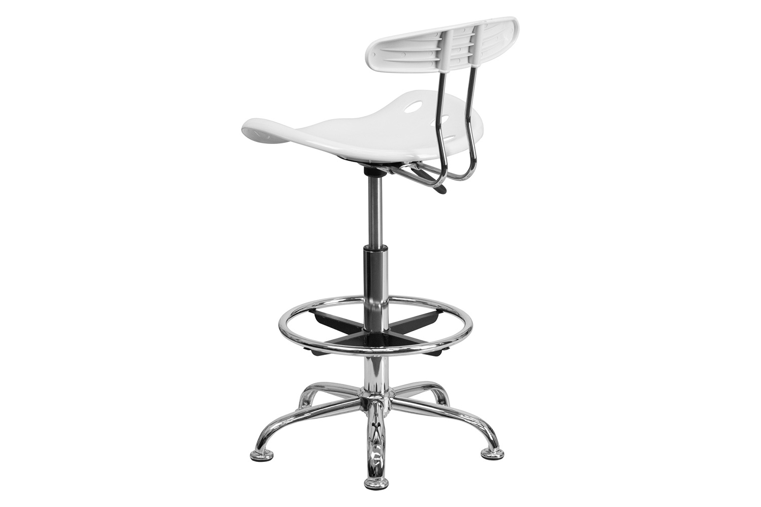 BLNK Bradley Vibrant Chrome Drafting Stool with Tractor Seat - White