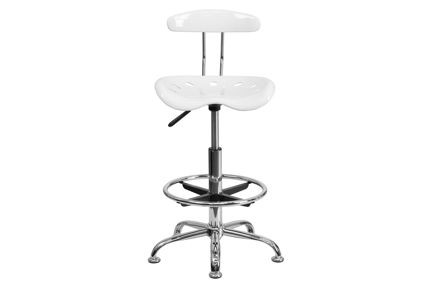 BLNK Bradley Vibrant Chrome Drafting Stool with Tractor Seat - White