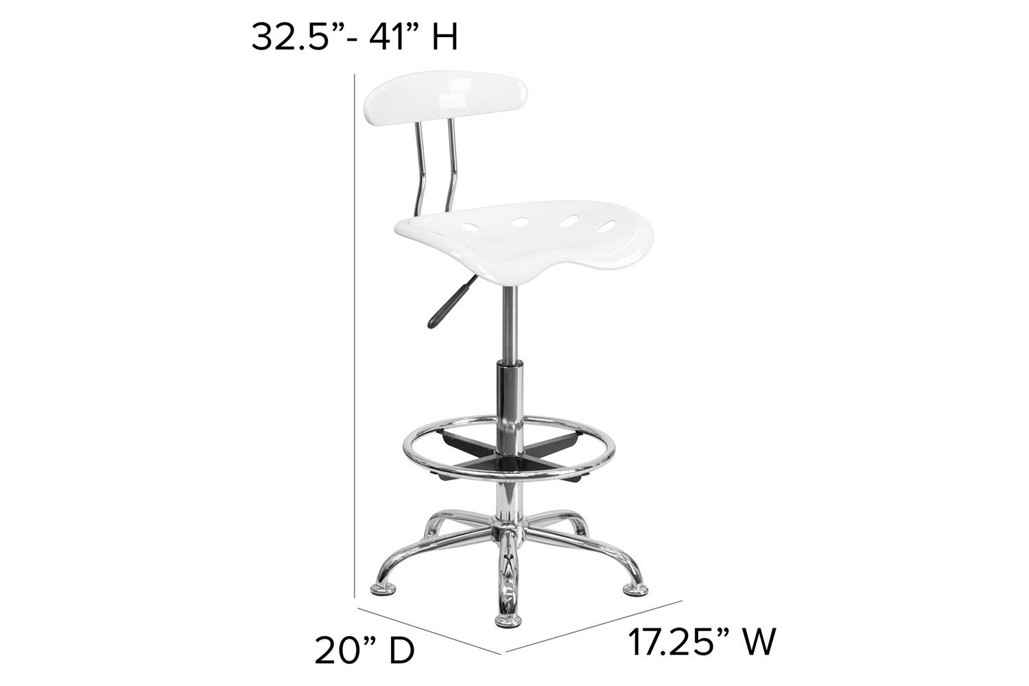 BLNK Bradley Vibrant Chrome Drafting Stool with Tractor Seat - White