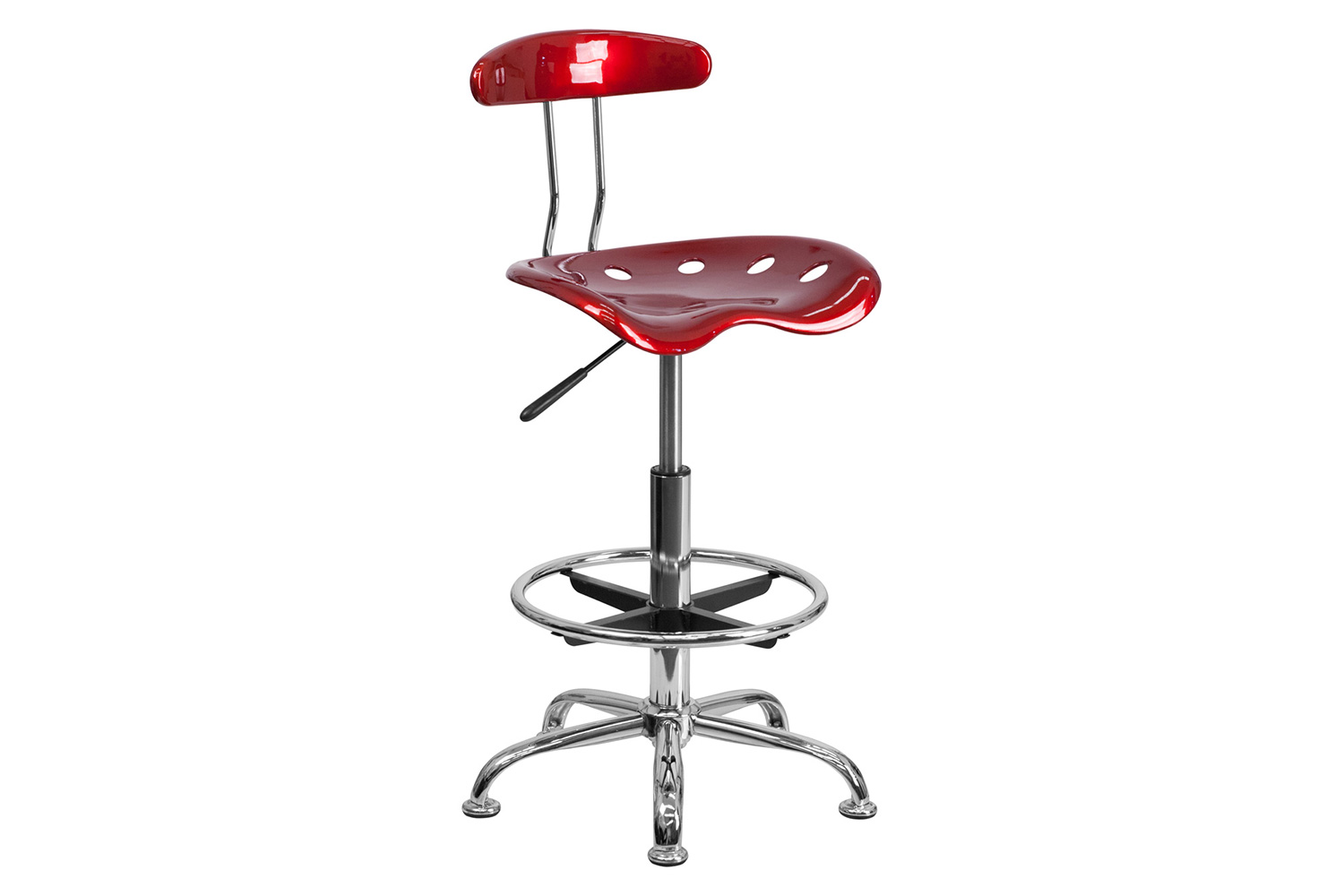 BLNK Bradley Vibrant Chrome Drafting Stool with Tractor Seat - Wine Red