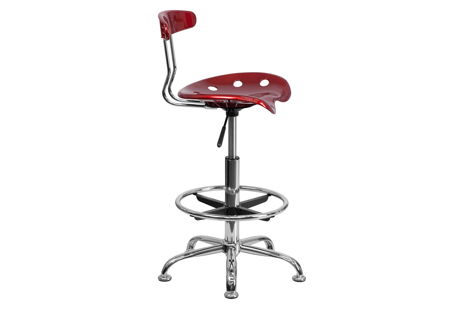 BLNK Bradley Vibrant Chrome Drafting Stool with Tractor Seat - Wine Red