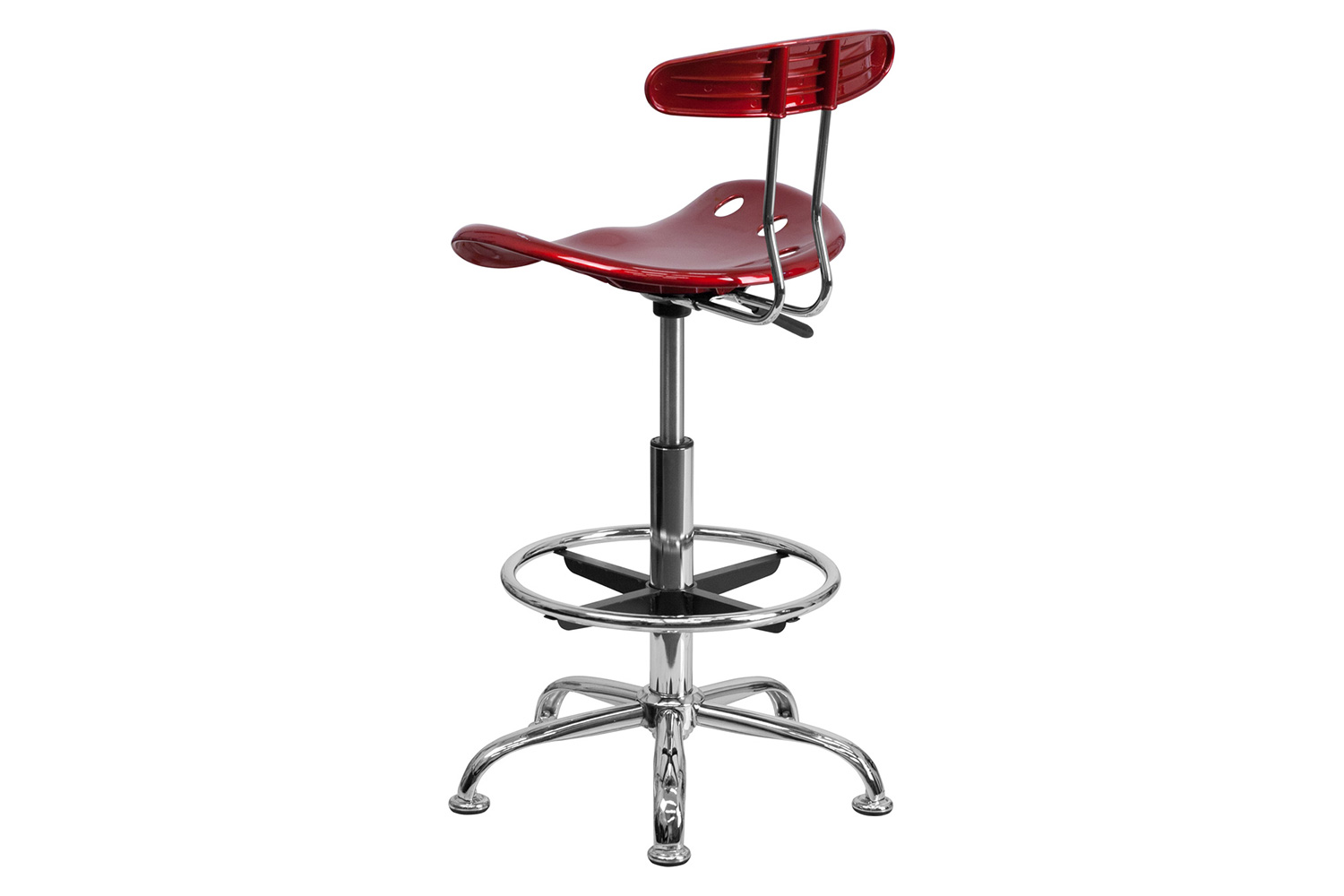 BLNK Bradley Vibrant Chrome Drafting Stool with Tractor Seat - Wine Red