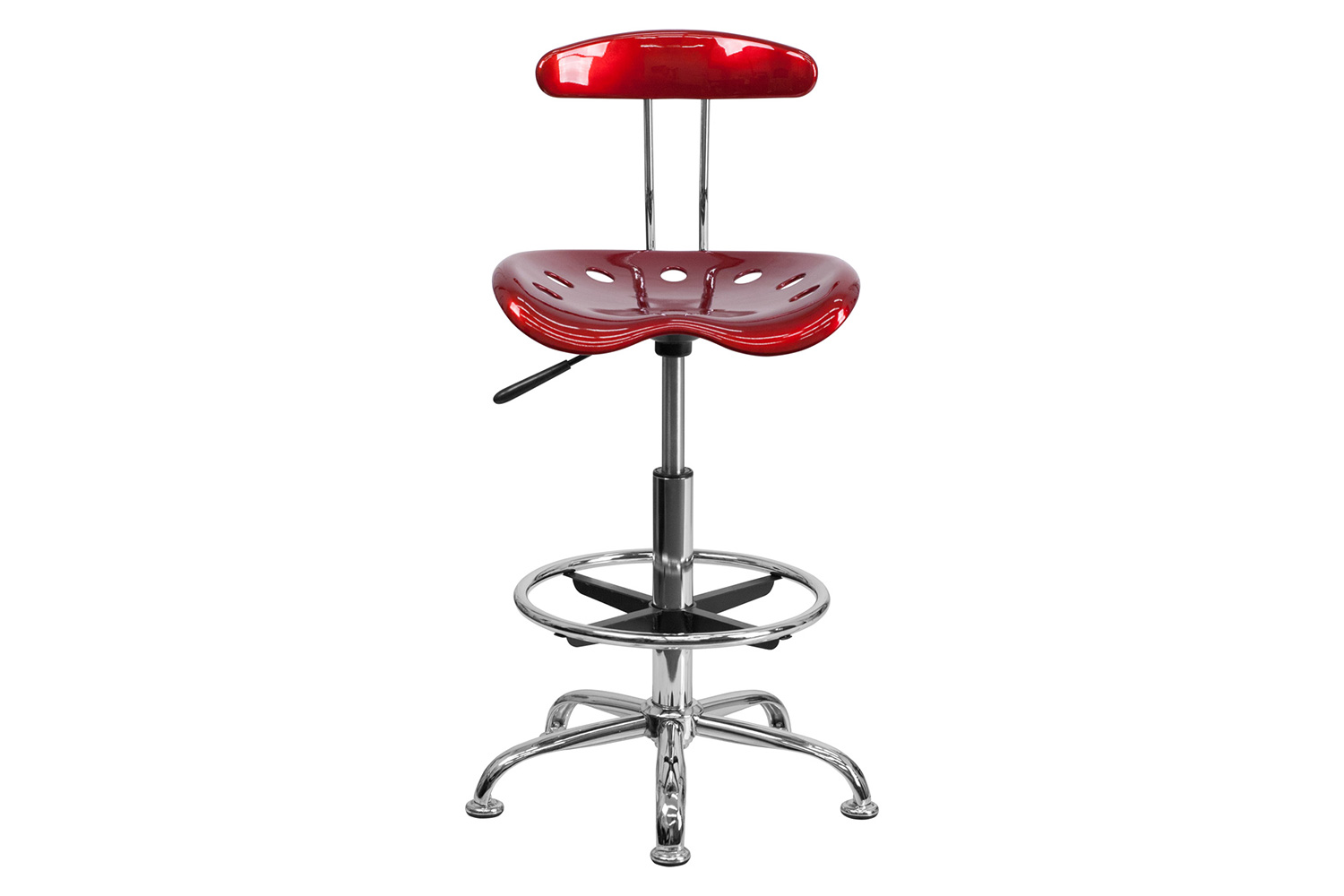 BLNK Bradley Vibrant Chrome Drafting Stool with Tractor Seat - Wine Red