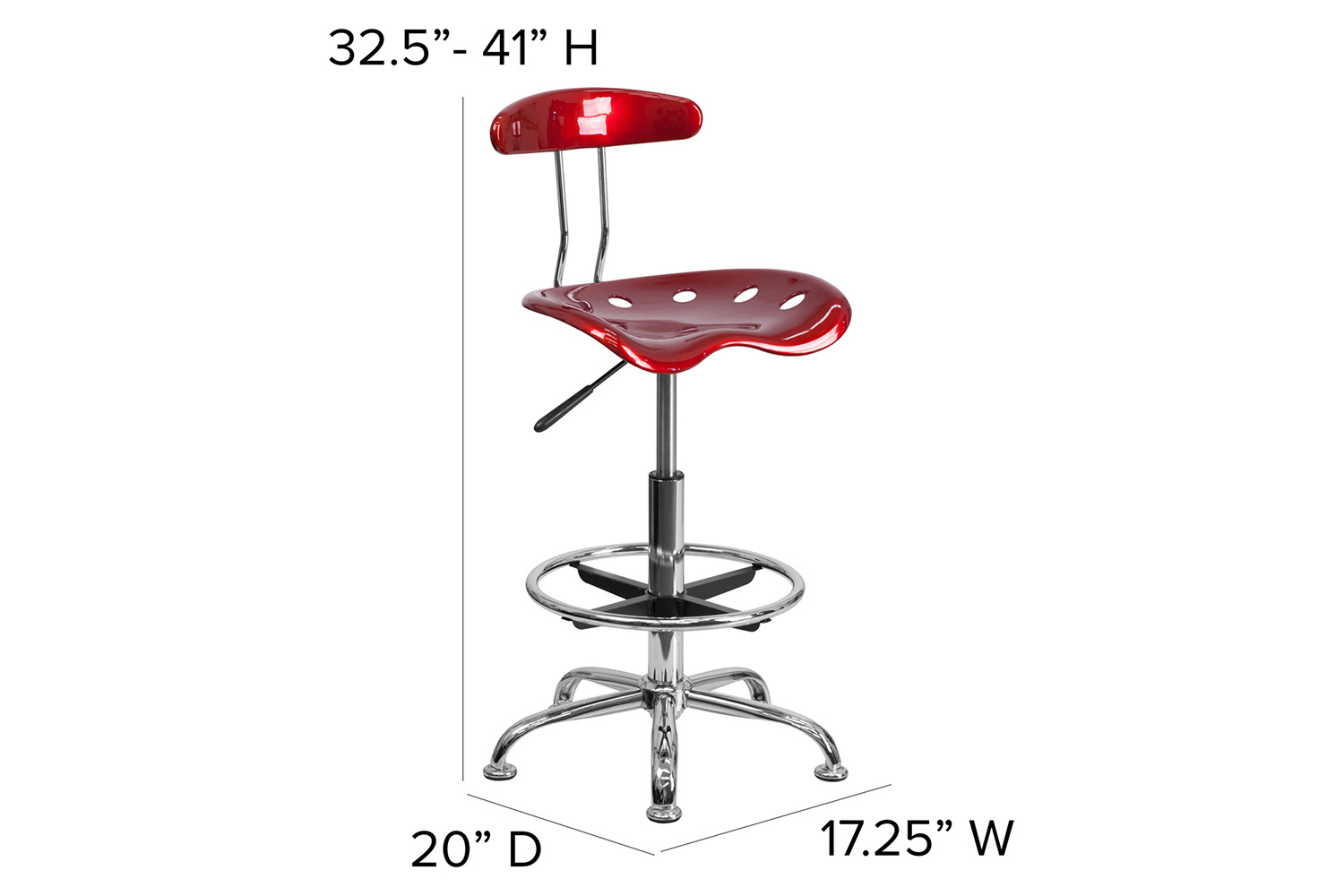 BLNK Bradley Vibrant Chrome Drafting Stool with Tractor Seat - Wine Red