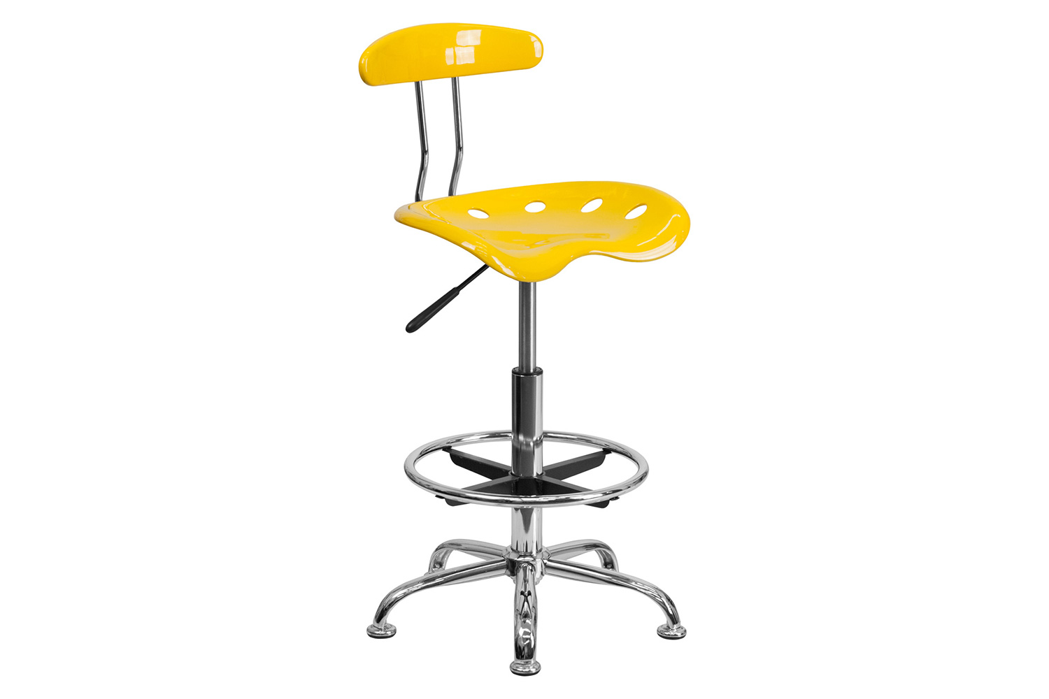 BLNK Bradley Vibrant Chrome Drafting Stool with Tractor Seat - Yellow