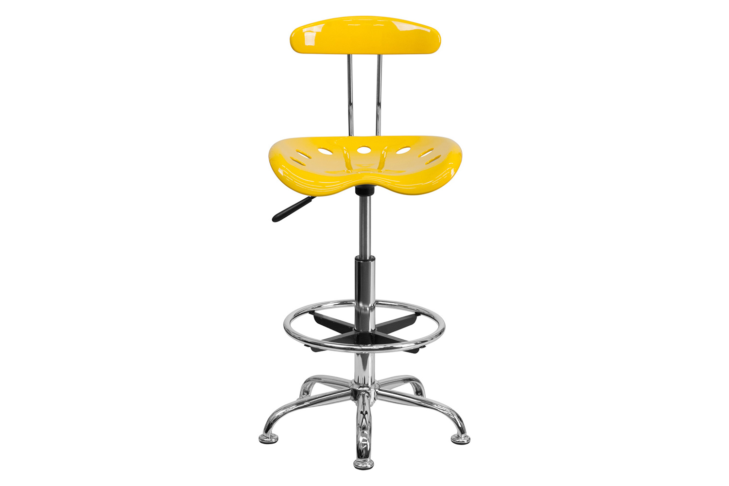 BLNK Bradley Vibrant Chrome Drafting Stool with Tractor Seat - Yellow