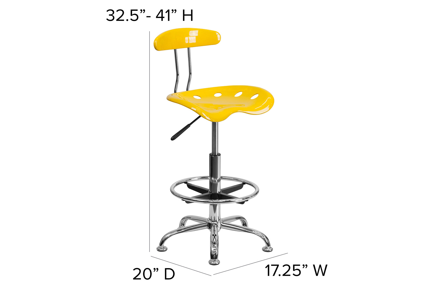 BLNK Bradley Vibrant Chrome Drafting Stool with Tractor Seat - Yellow