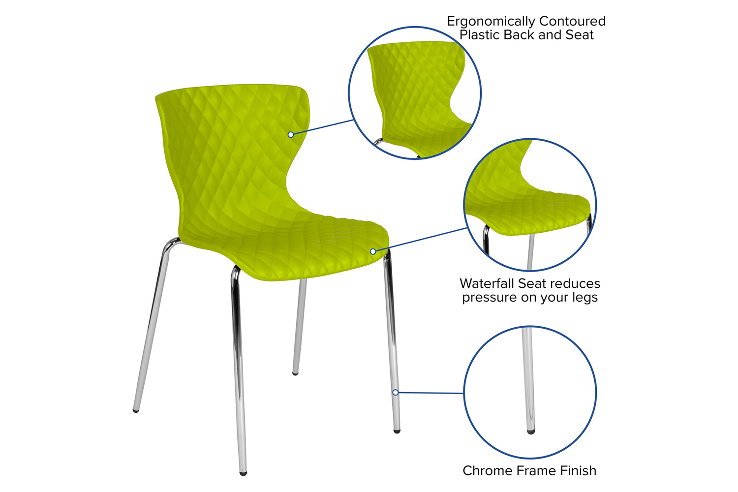 BLNK Lowell Plastic Contemporary Design Stack Chair - Citrus Green