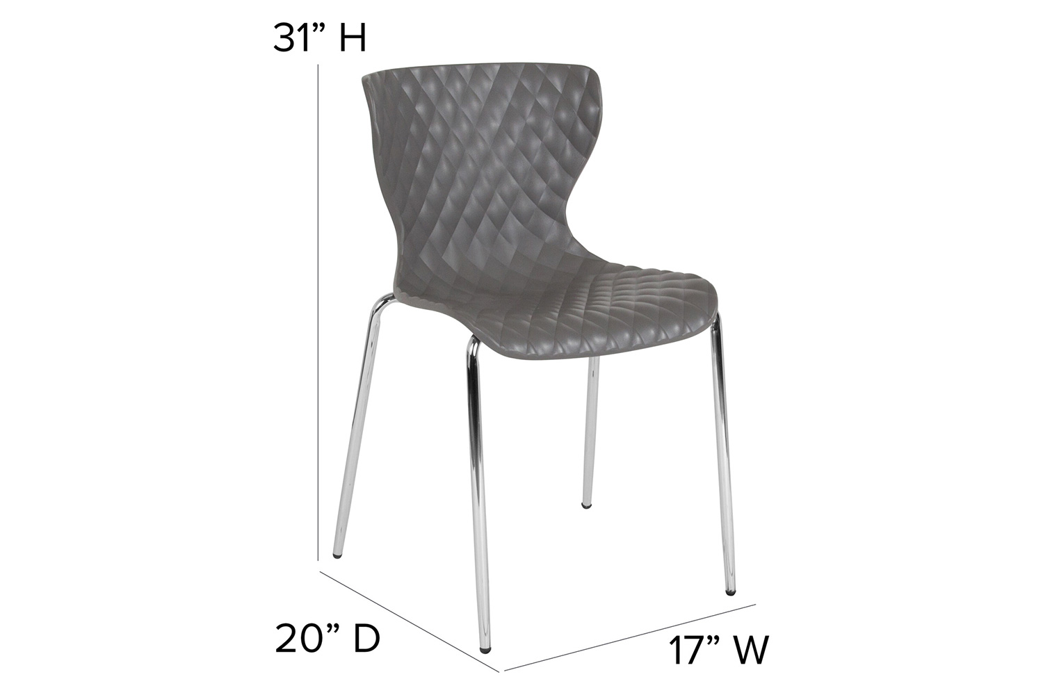 BLNK Lowell Plastic Contemporary Design Stack Chair - Gray