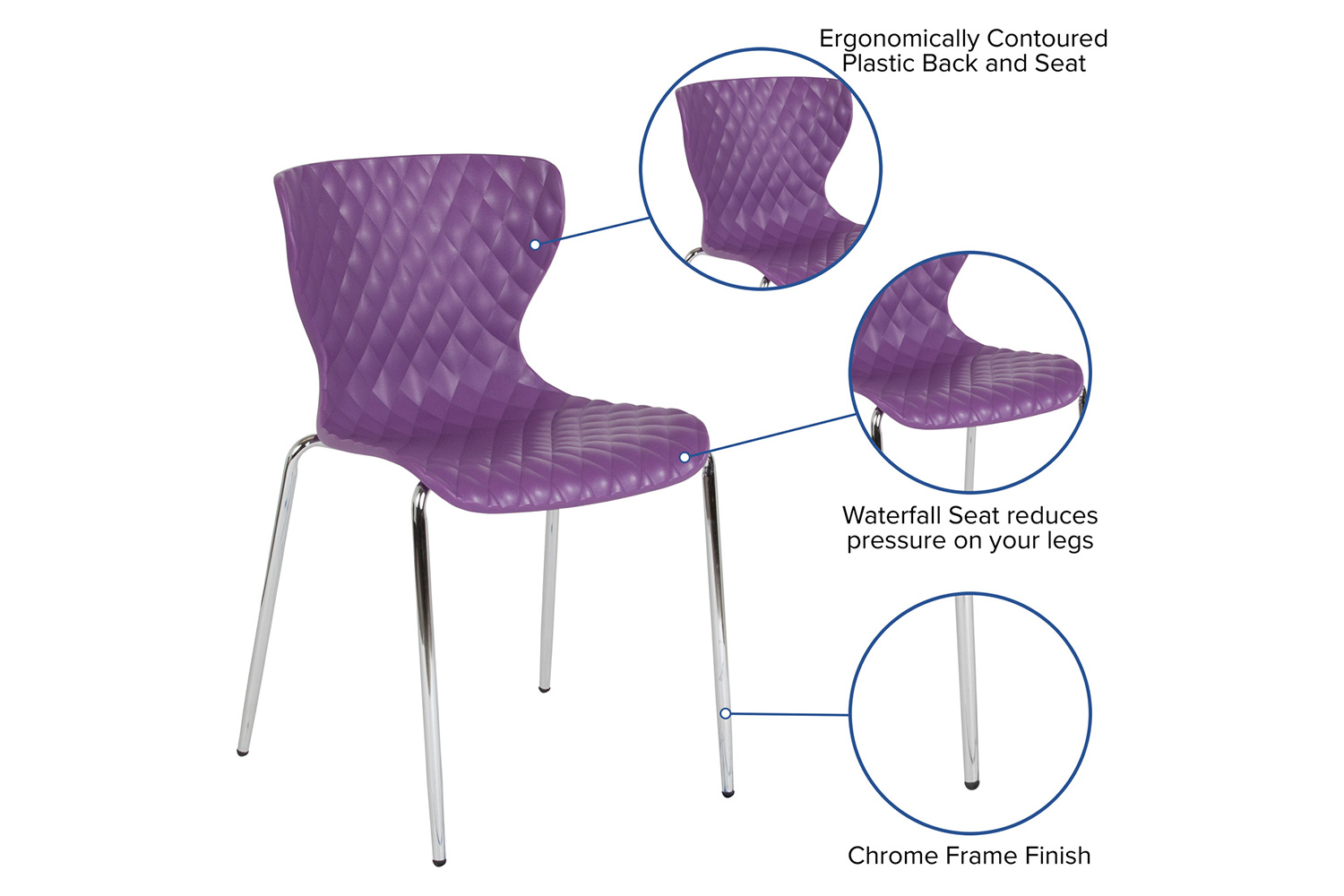 BLNK Lowell Plastic Contemporary Design Stack Chair - Purple