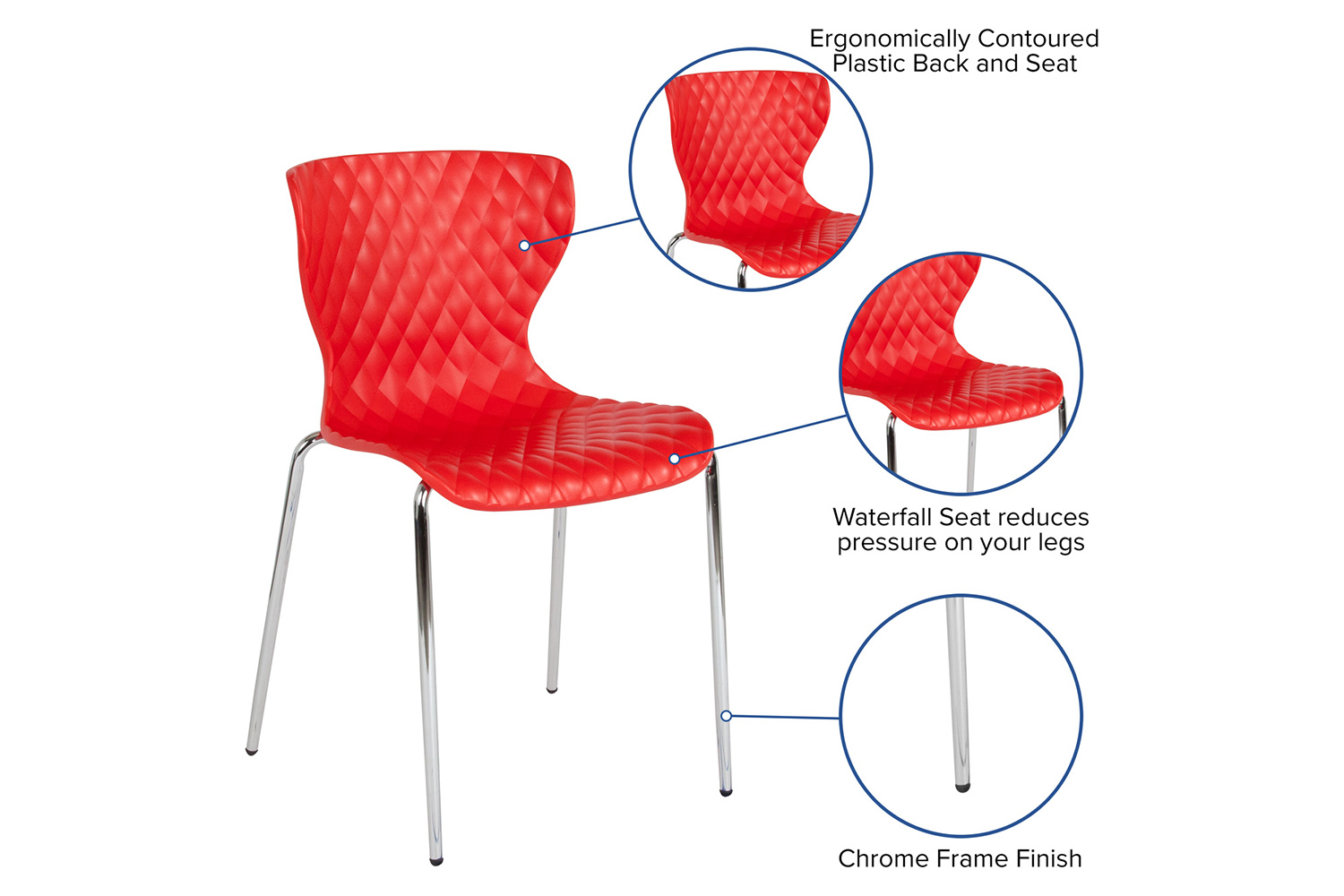 BLNK Lowell Plastic Contemporary Design Stack Chair - Red