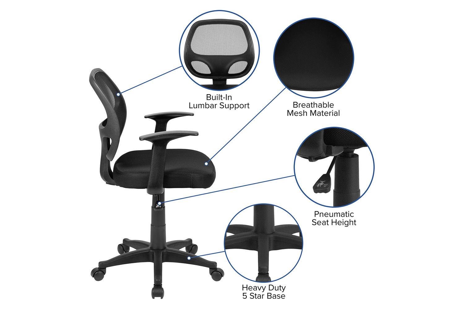 BLNK - Mallard Mid-Back Mesh Swivel Ergonomic Task Office Chair with T-Arms