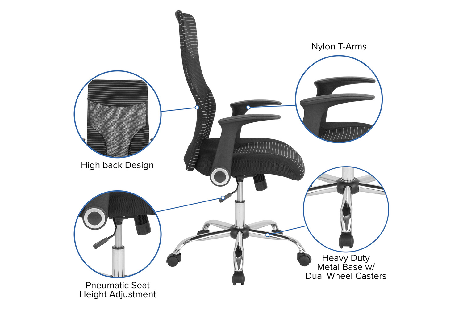 BLNK - Milford High-Back Ergonomic Office Chair with Contemporary Mesh Design in Black and White