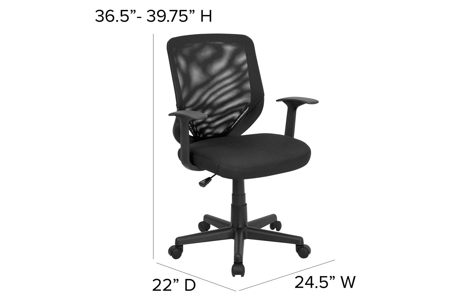 BLNK - Norris Mid-Back Mesh Tapered Back Swivel Task Office Chair with T-Arms