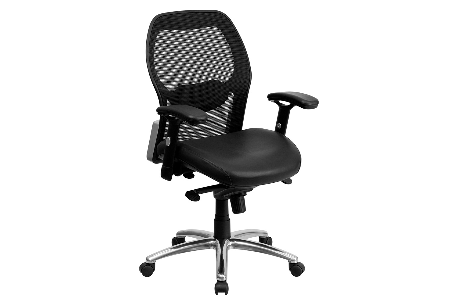 BLNK Albert Mid-Back Black Executive Swivel Office Chair with Adjustable Lumbar and Arms and Knee Tilt Control - LeatherSoft