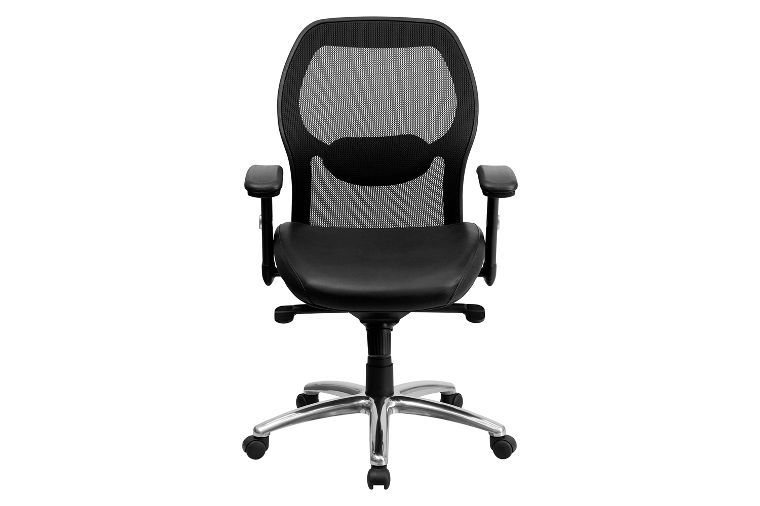 BLNK Albert Mid-Back Black Executive Swivel Office Chair with Adjustable Lumbar and Arms and Knee Tilt Control - LeatherSoft