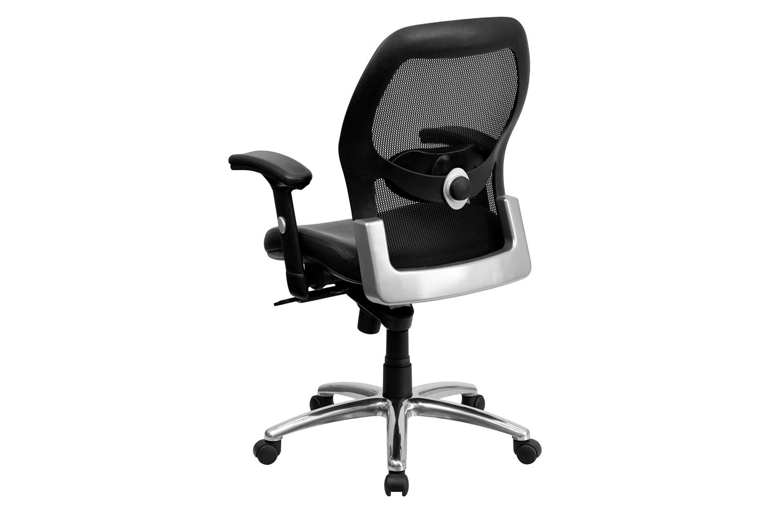 BLNK Albert Mid-Back Black Executive Swivel Office Chair with Adjustable Lumbar and Arms and Knee Tilt Control - LeatherSoft