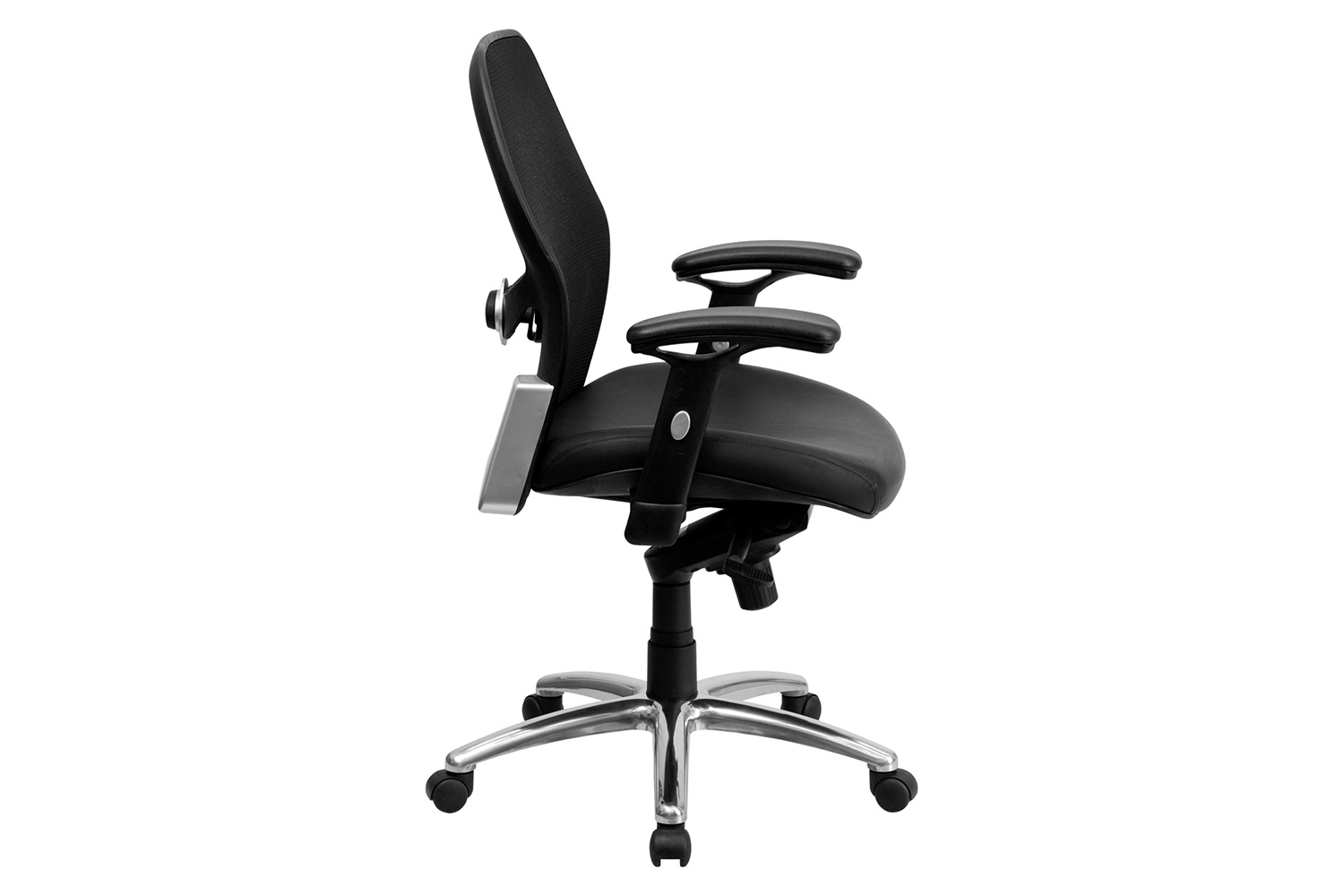 BLNK Albert Mid-Back Black Executive Swivel Office Chair with Adjustable Lumbar and Arms and Knee Tilt Control - LeatherSoft