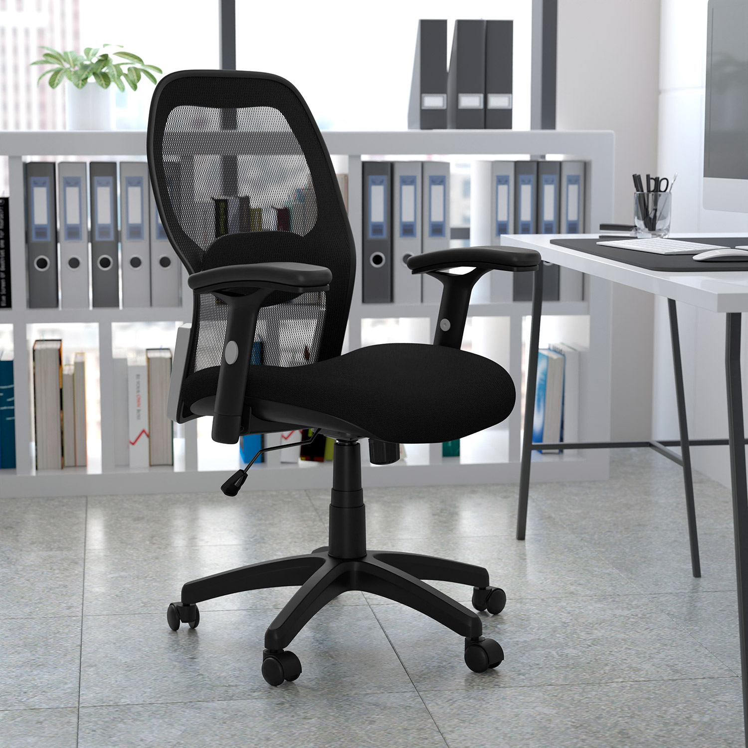 BLNK Albert Mid-Back Black Super Mesh Executive Swivel Office Chair with Adjustable Lumbar and Arms - Mesh