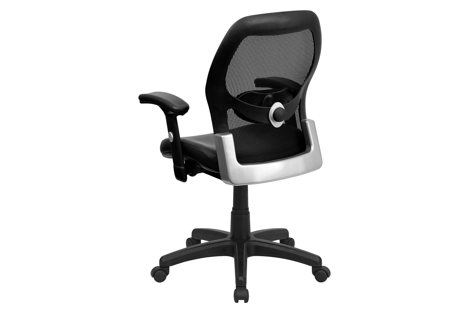 BLNK Albert Mid-Back Black Super Mesh Executive Swivel Office Chair with Adjustable Lumbar and Arms - LeatherSoft