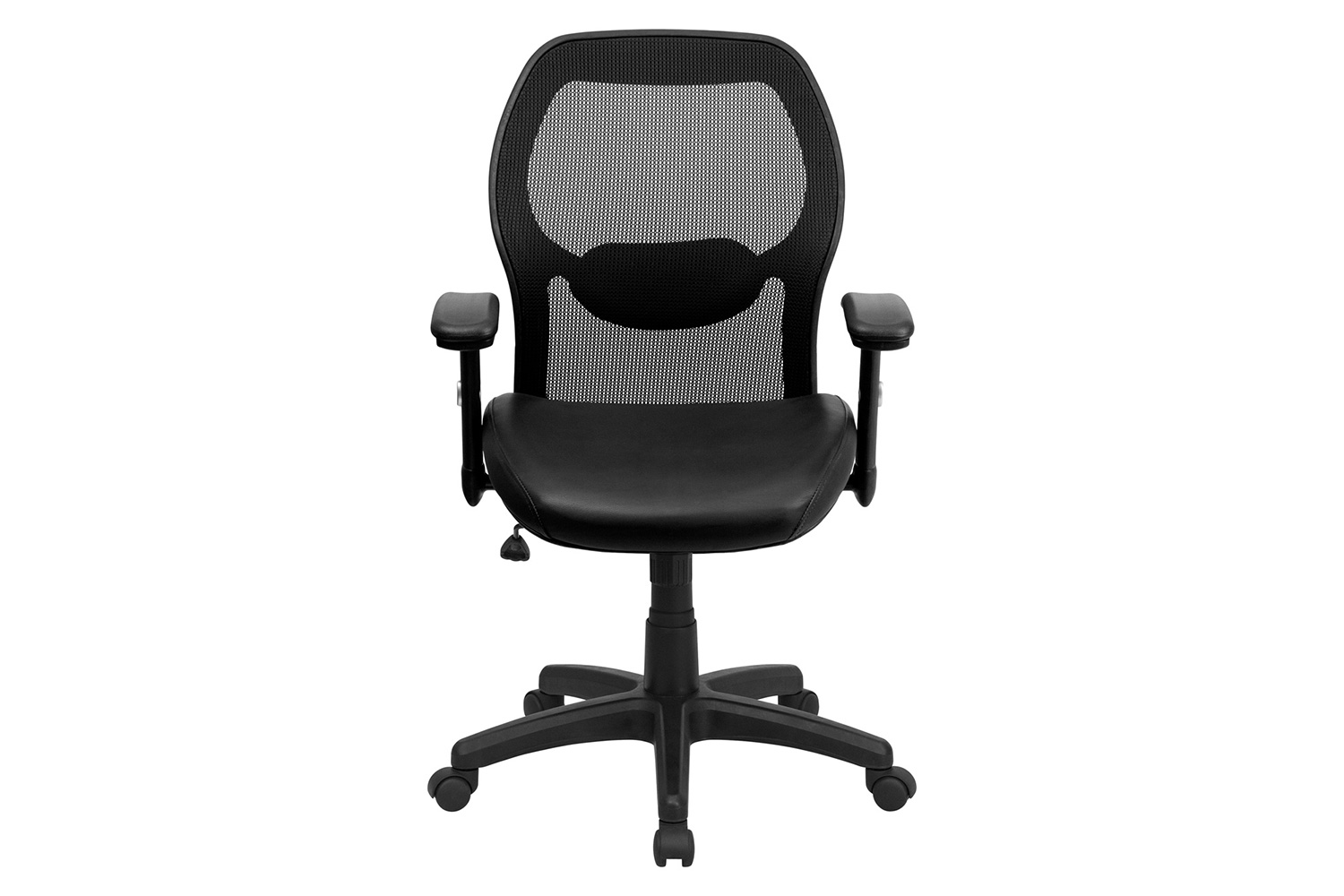 BLNK Albert Mid-Back Black Super Mesh Executive Swivel Office Chair with Adjustable Lumbar and Arms - LeatherSoft