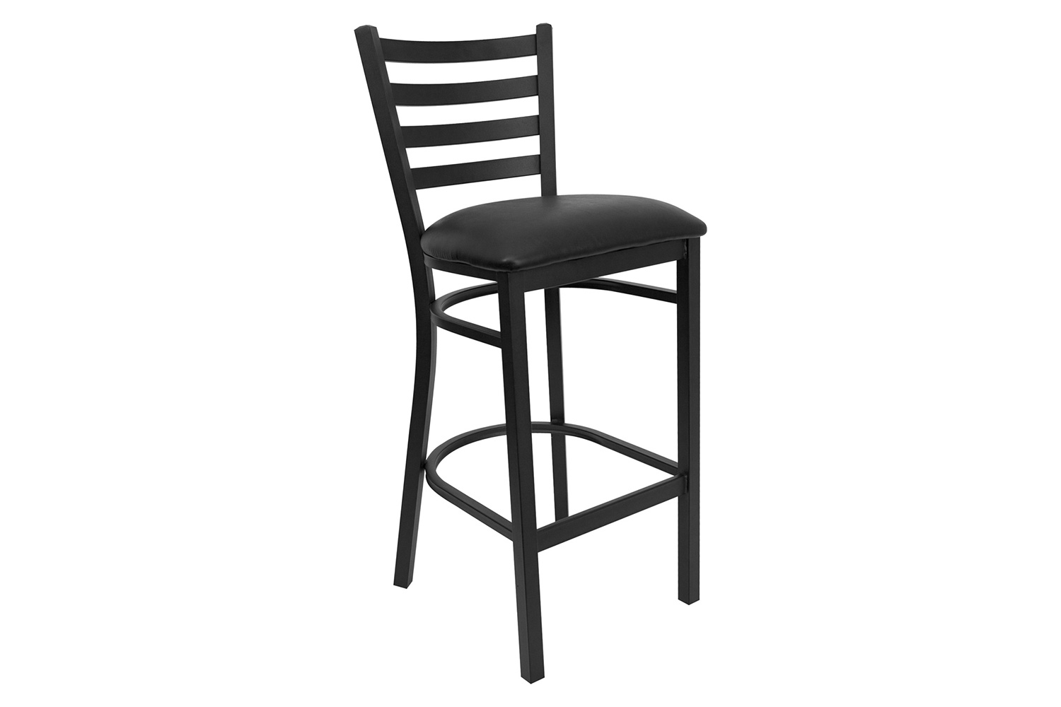 BLNK Clark Round Laminate Table Set with 4 Ladder Back Metal Bar Stools with Black Vinyl Seat