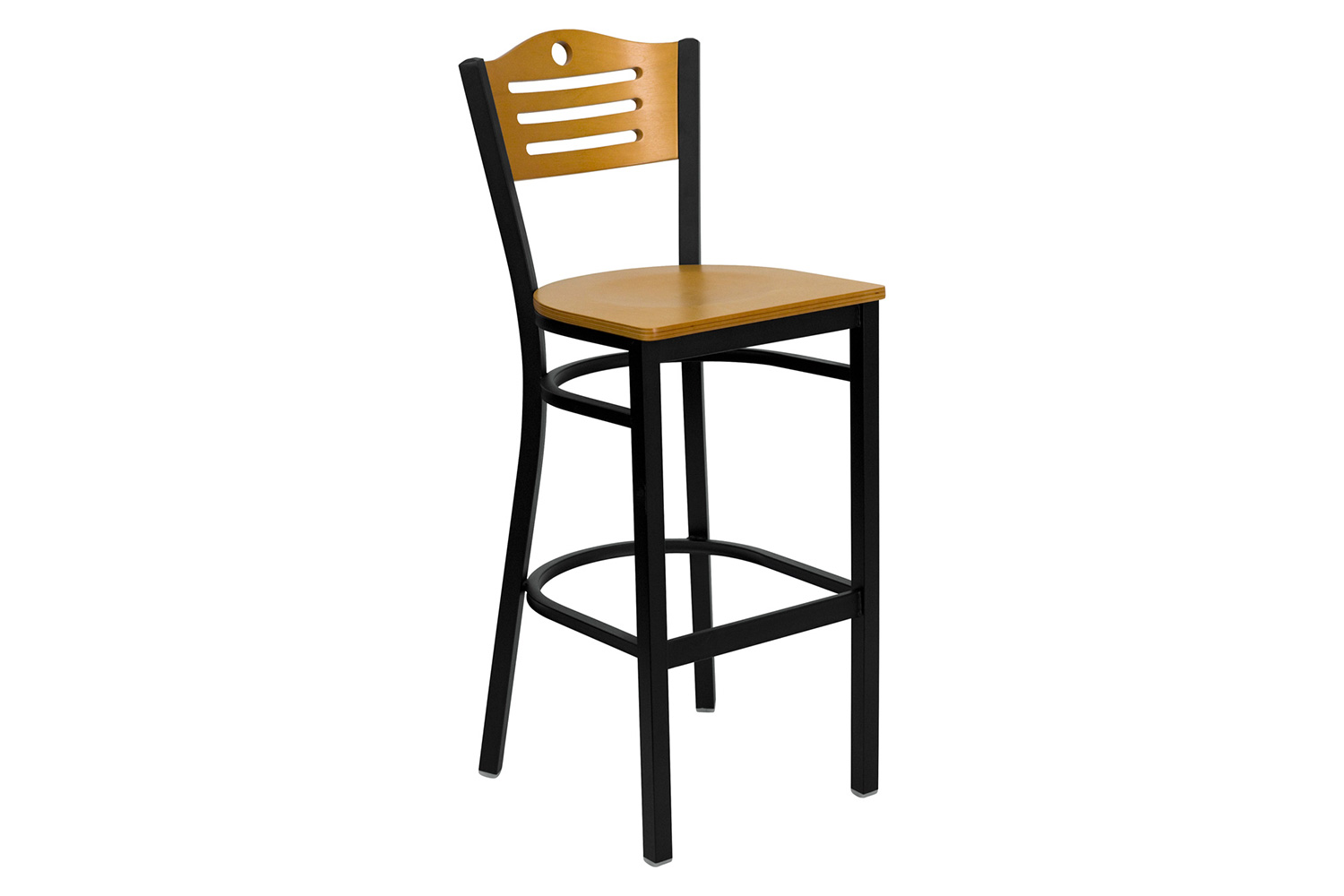 BLNK™ - Clark Square Laminate Table Set with 4 Wood Slat Back Metal Bar Stools with Black Vinyl Seat