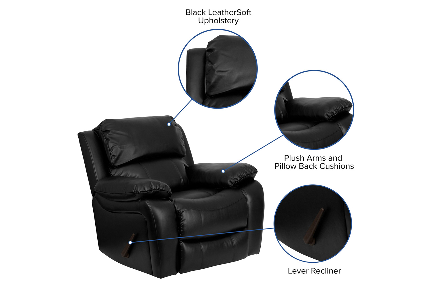 BLNK Kyle LeatherSoft Rocker Recliner - Black