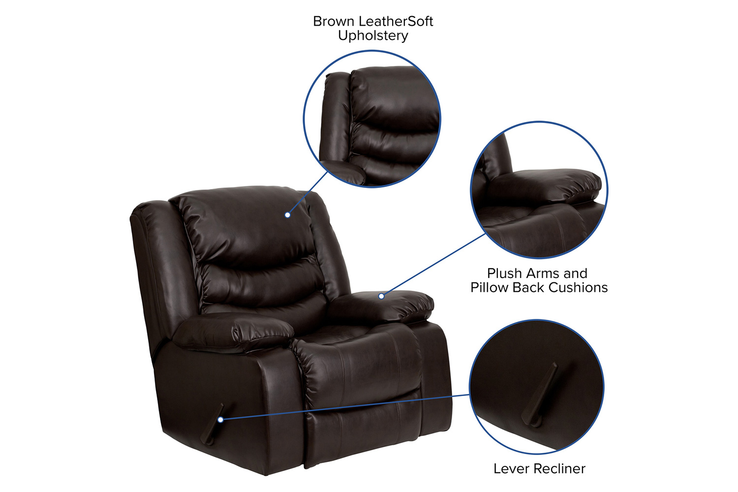 BLNK - Kyle LeatherSoft Lever Rocker Recliner with Padded Arms