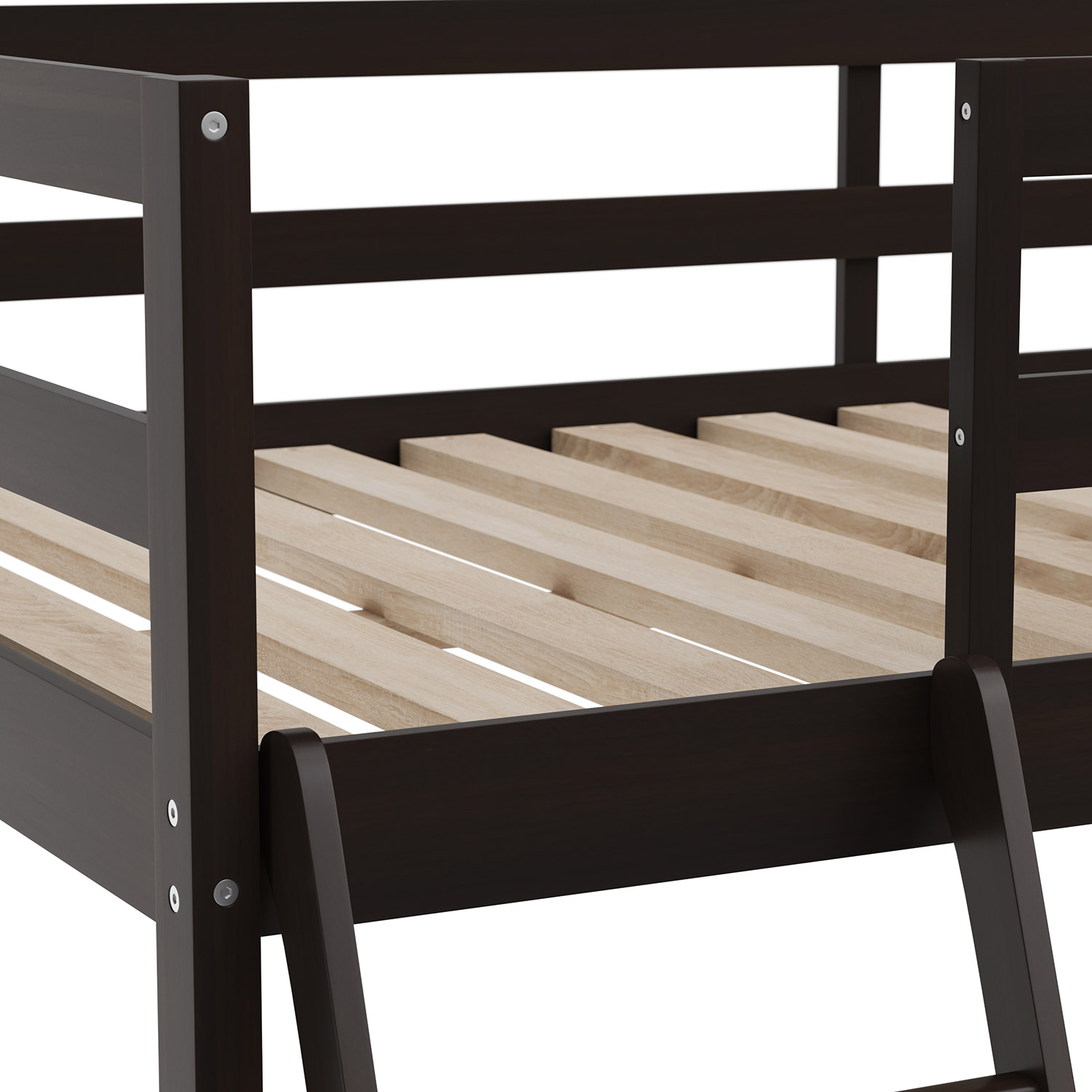 BLNK Riley Wood Bed Frame with Protective Guard Rails and Ladder for Kids and Teens - Espresso, Full Size