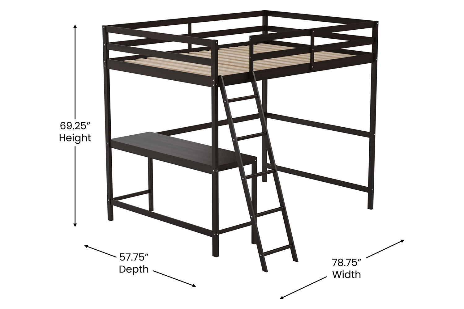 BLNK Riley Wood Bed Frame with Protective Guard Rails and Ladder for Kids and Teens - Espresso, Full Size