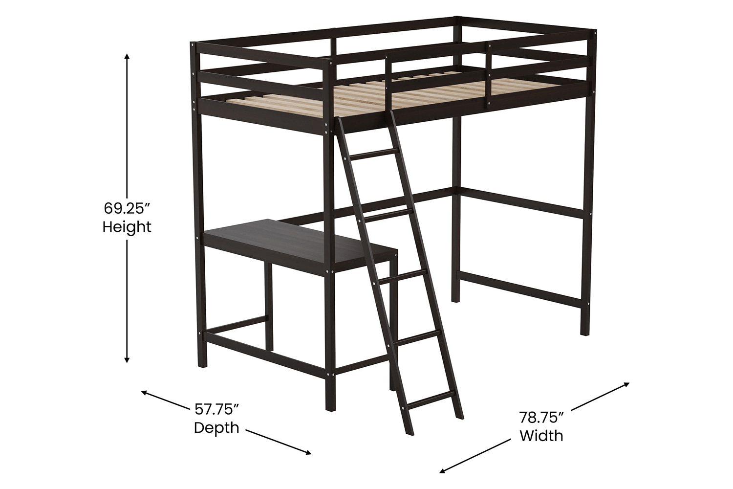 BLNK Riley Wood Bed Frame with Protective Guard Rails and Ladder for Kids and Teens - Espresso, Twin Size