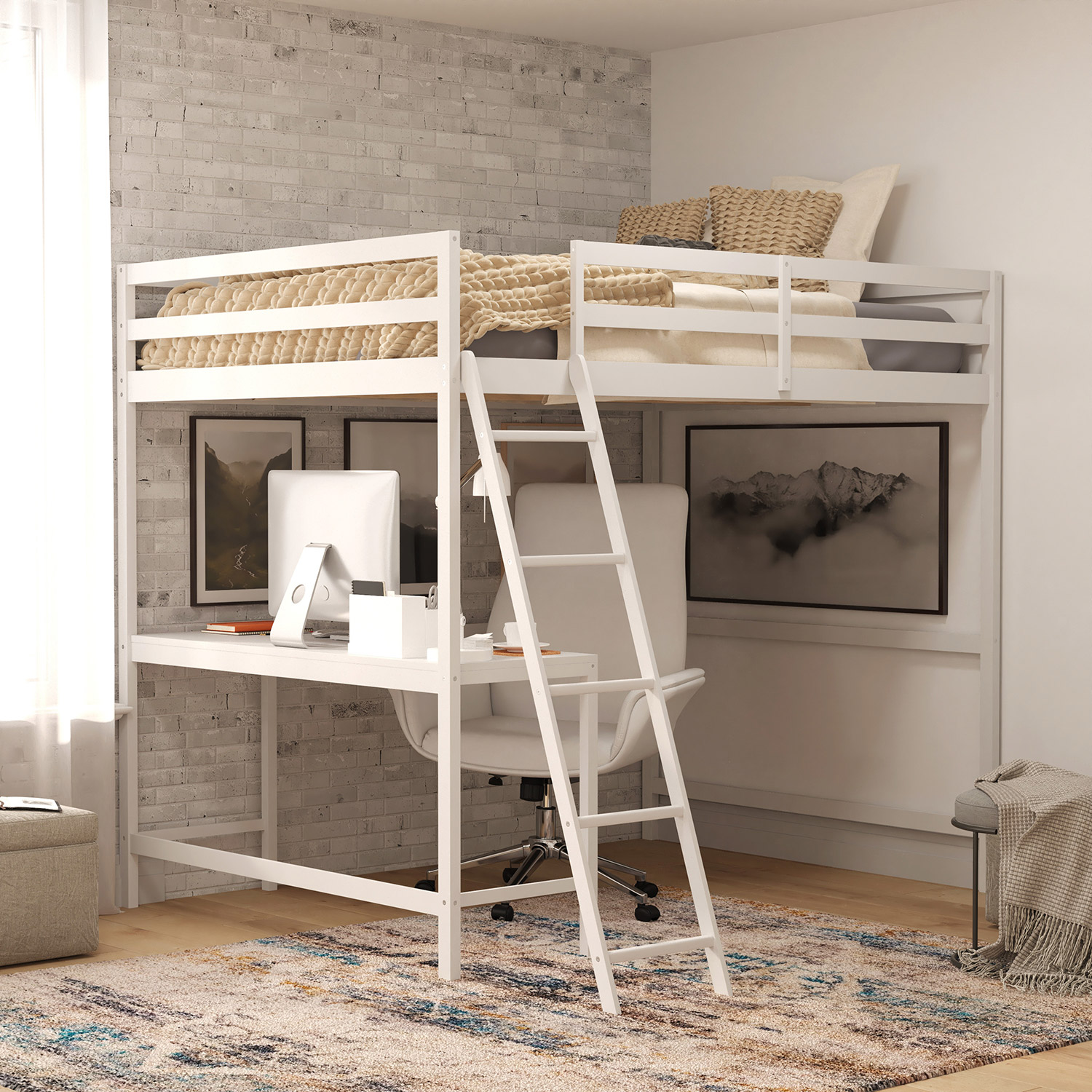 BLNK Riley Wood Bed Frame with Protective Guard Rails and Ladder for Kids and Teens